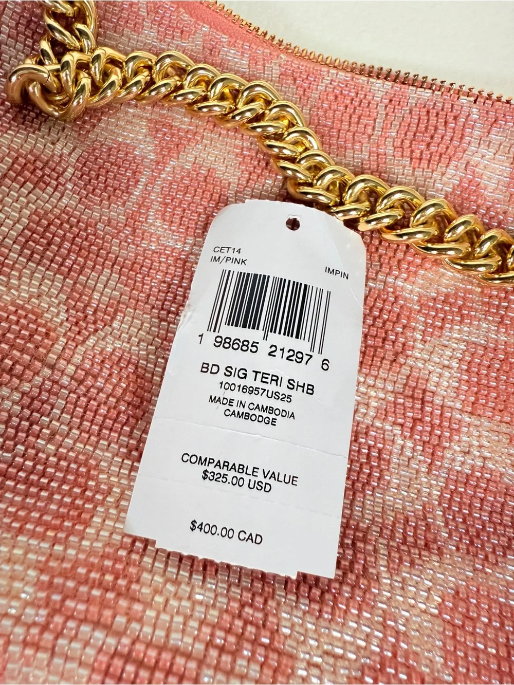 NWT Coach Teri Shoulder Bag In Signature Beaded Satin CET14 pink